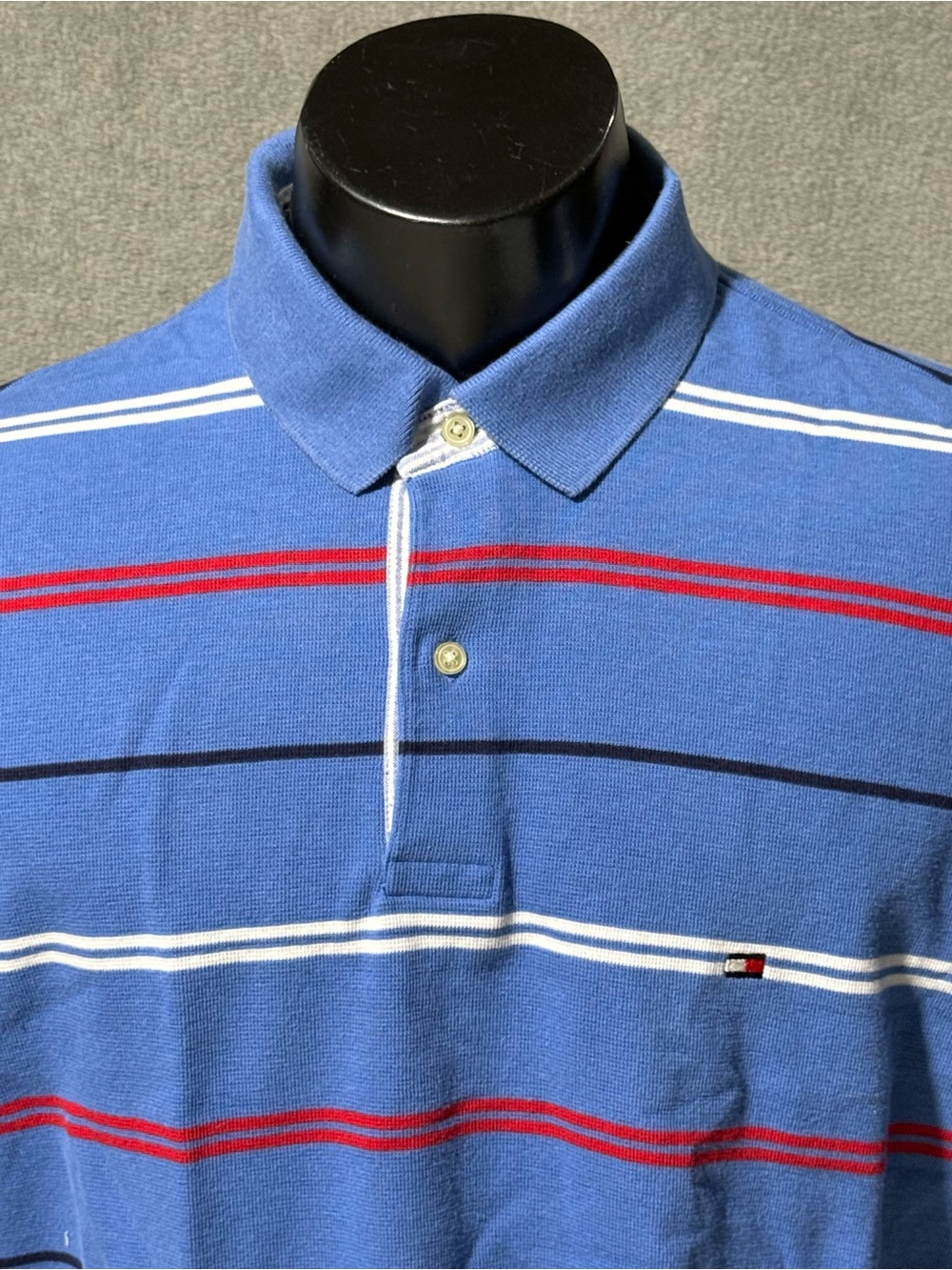 Tommy Hilfiger Blue Polo with Red and White Stripes